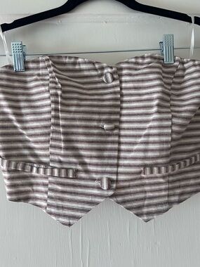 Striped Strapless Corset Top in Taupe and Cream